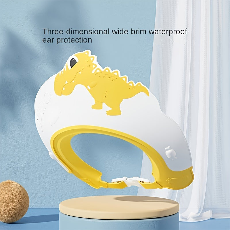 Shower Cap with Fun Dinosaur Design, Waterproof Shampoo Barrier, Leak-Proof, Comfortable Fit, Ear Protection for Kids Ages 2-6, Perfect Bath Time Accessory by PANLYNNER