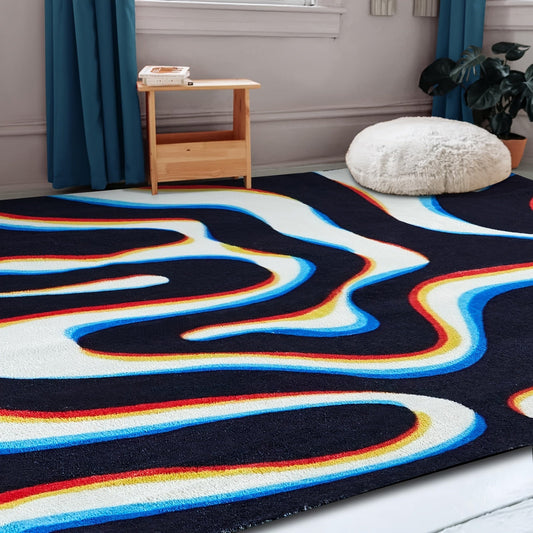 Soft, lightweight and stylish, this 1pc Psychedelic Abstract Wave Area Rug is the perfect addition to any living room, bedroom, or dorm. Made of machine-washable knit polyester, this non-slip rug is perfect for any occasion, from Christmas to Halloween