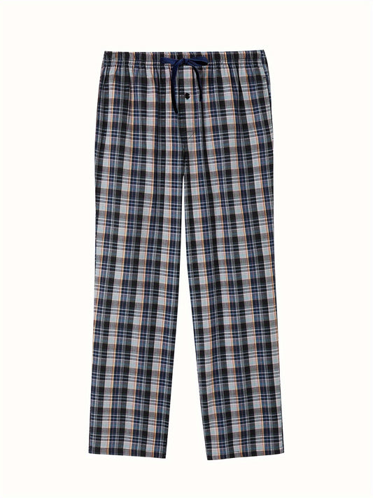 Men's Cotton Plaid Lounge Pants with Pockets