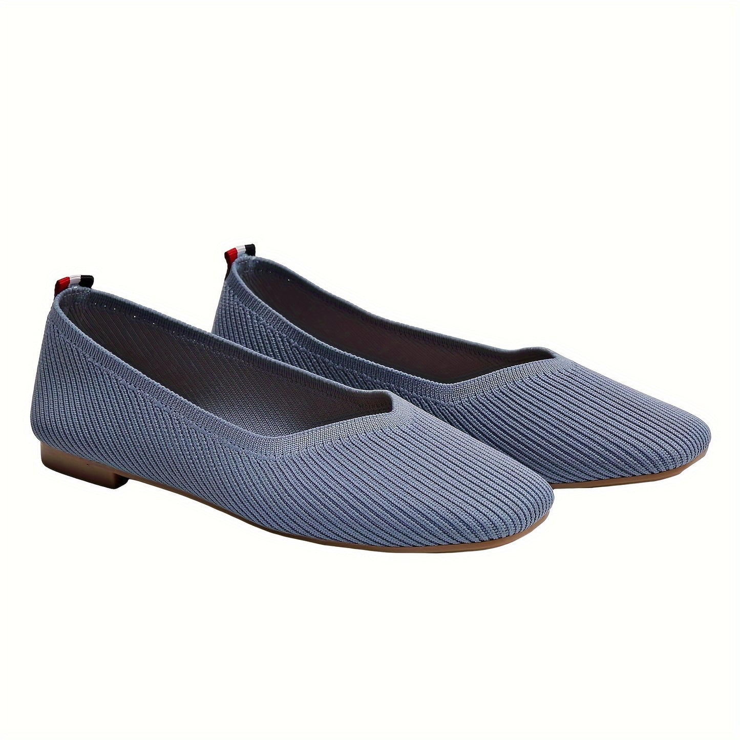 Women's Solid Color Knitted Flats with Breathable Square Toe