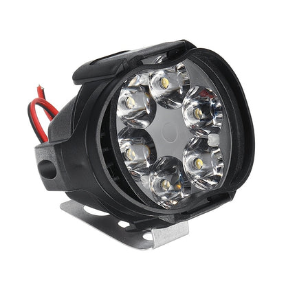 2 motorcycle lights with switch, LED motorbike lamp with 6 LEDs emitting 6500K white light and 1200LM brightness, plus 1 switch.