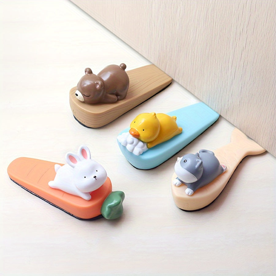 Cartoon Animal PVC Door Stopper Set - Lead-Free and Cute Design for Protection Against Collisions. Ideal for Home or Office Use. Comes in Assorted Characters (White Rabbit, Yellow Duck, Grey Cat, Dark Brown Bear). Suitable for Ages 14 and Up.