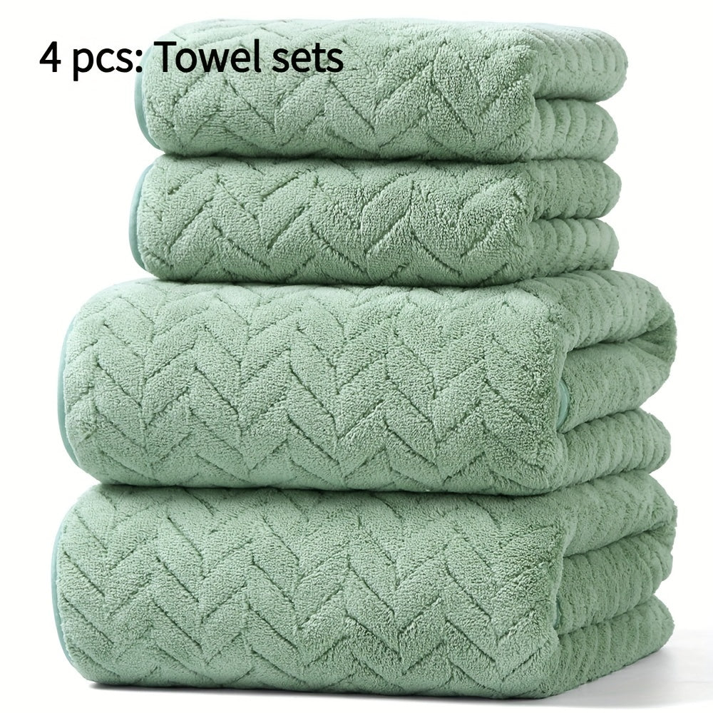 Christmas-themed 4-Pack Bath Towel Set by BAYEXY, Soft and absorbent, Modern Polyester blend with Herringbone Stripe, High Absorbency, Rectangular shape, Knitted design, 280g/㎡ weight, Ideal for home use.