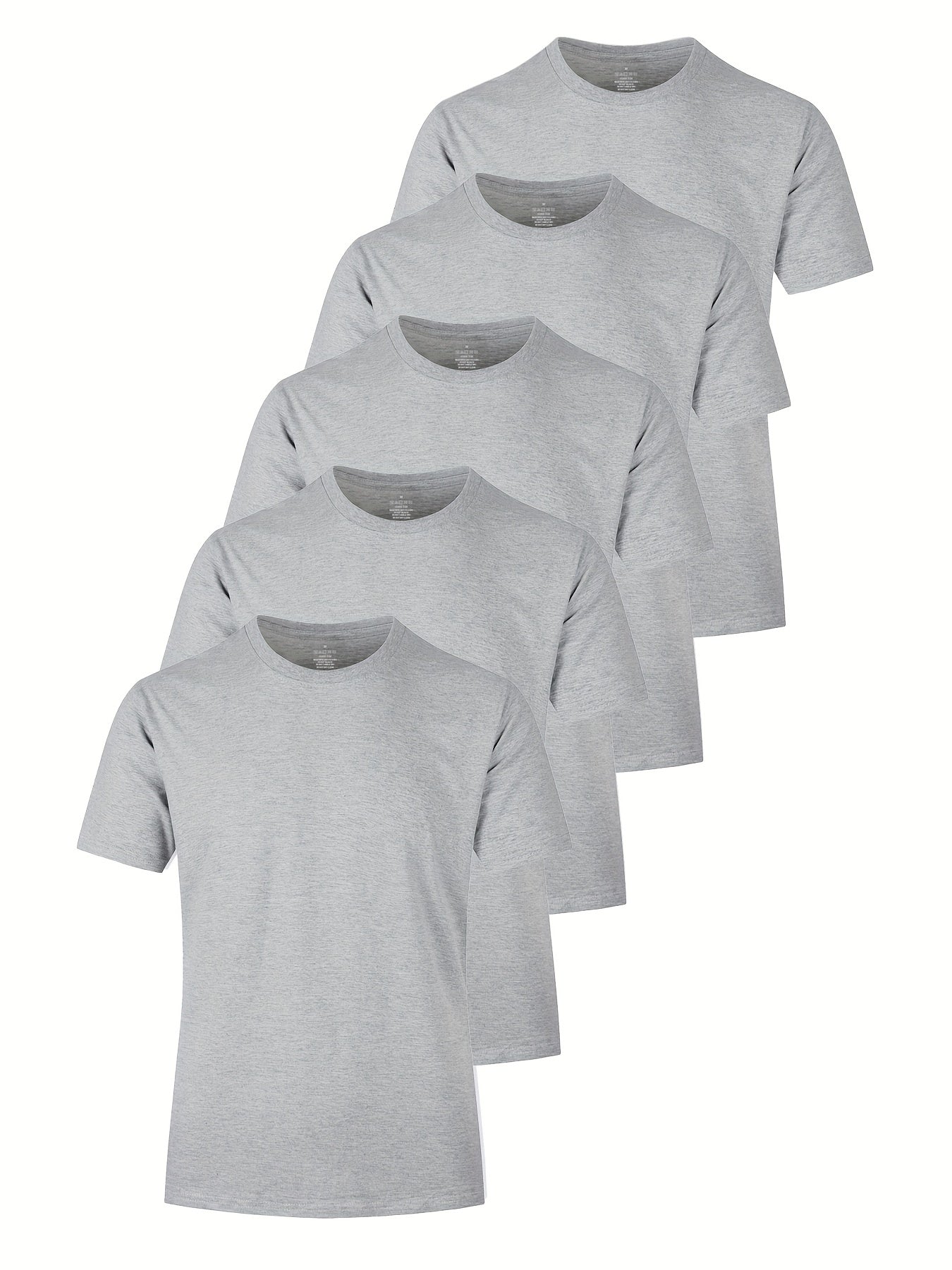 Set of 5 solid cotton lightweight crew neck t-shirts for men, perfect for summer sports and gifting.