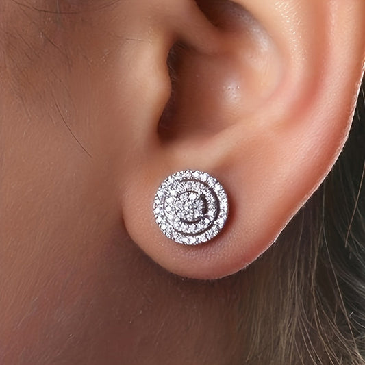 Chic and Simple Round Zirconia Earrings Designed for Women, Ideal for Engagement Celebrations and Everyday Accessories.