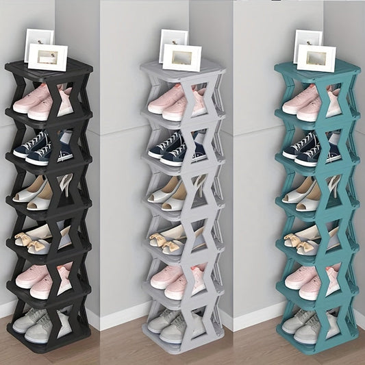 Folding Shoe Organizer with Multiple Tiers, Free-Standing Plastic Drying Rack for Home and Dorm Use. Ideal for Indoor Entryway Storage and Drying Shoes.