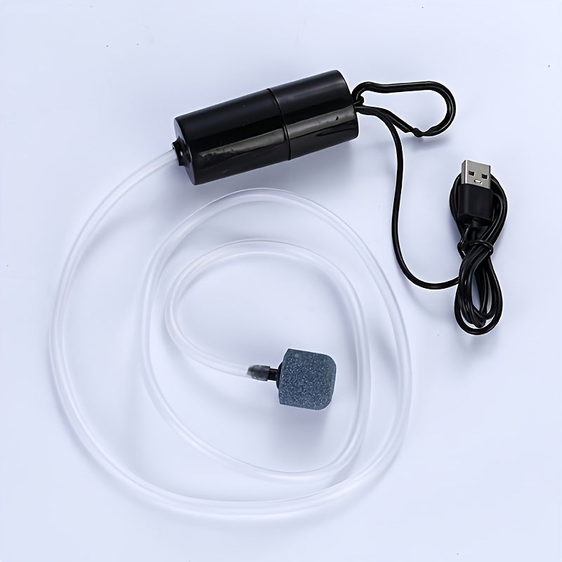 Portable Mini Oxygen Pump for Fish Tank, USB Air Pump for Outdoor Hunting & Fishing, PVC Material, Black, Battery Not Included.