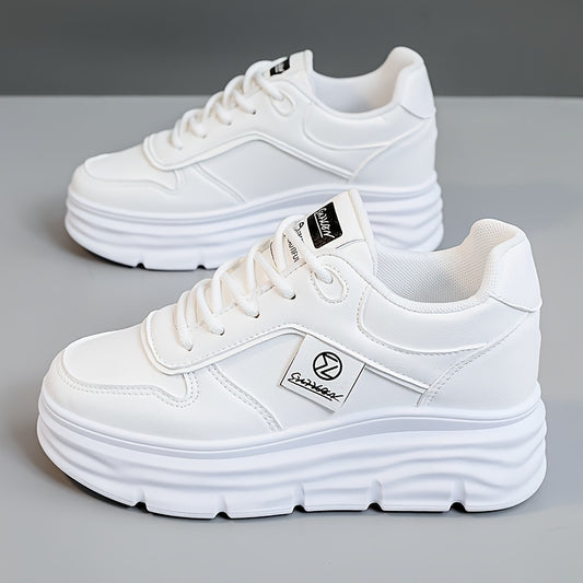 Trendy women's chunky sneakers for autumn 2024 with thick soles and height-boosting design, featuring durable PVC soles and breathable fabric lining.