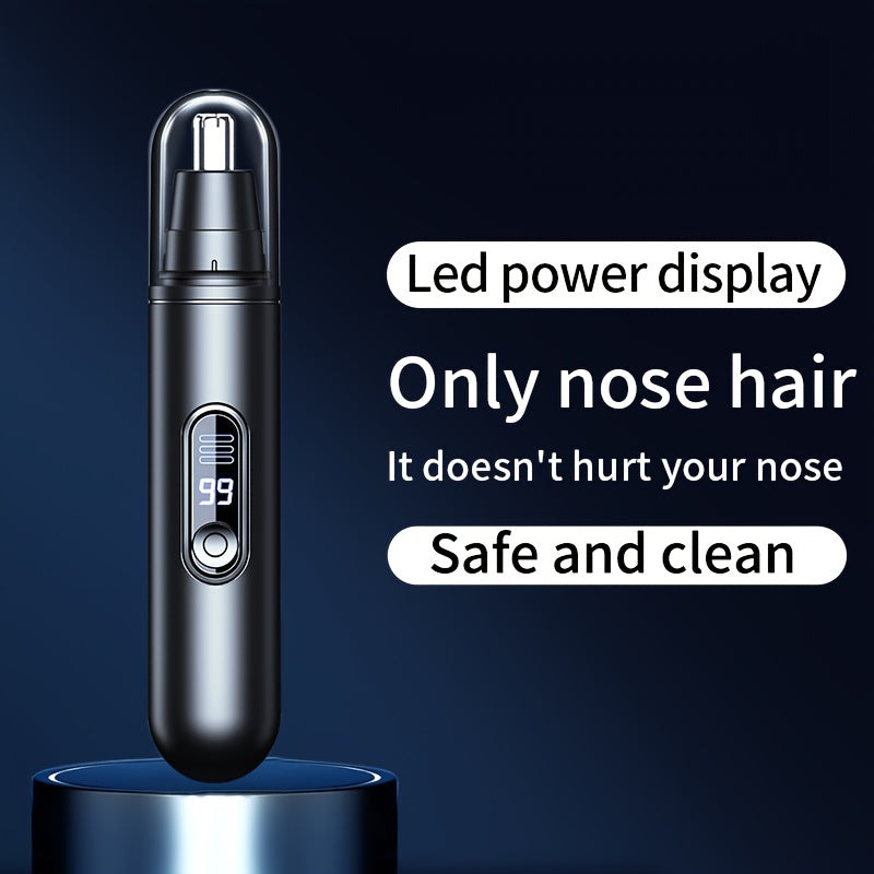 Portable USB Rechargeable Nose & Ear Hair Trimmer with Digital Display - Painless, Silent Operation for Men & Women, Stainless Steel Head