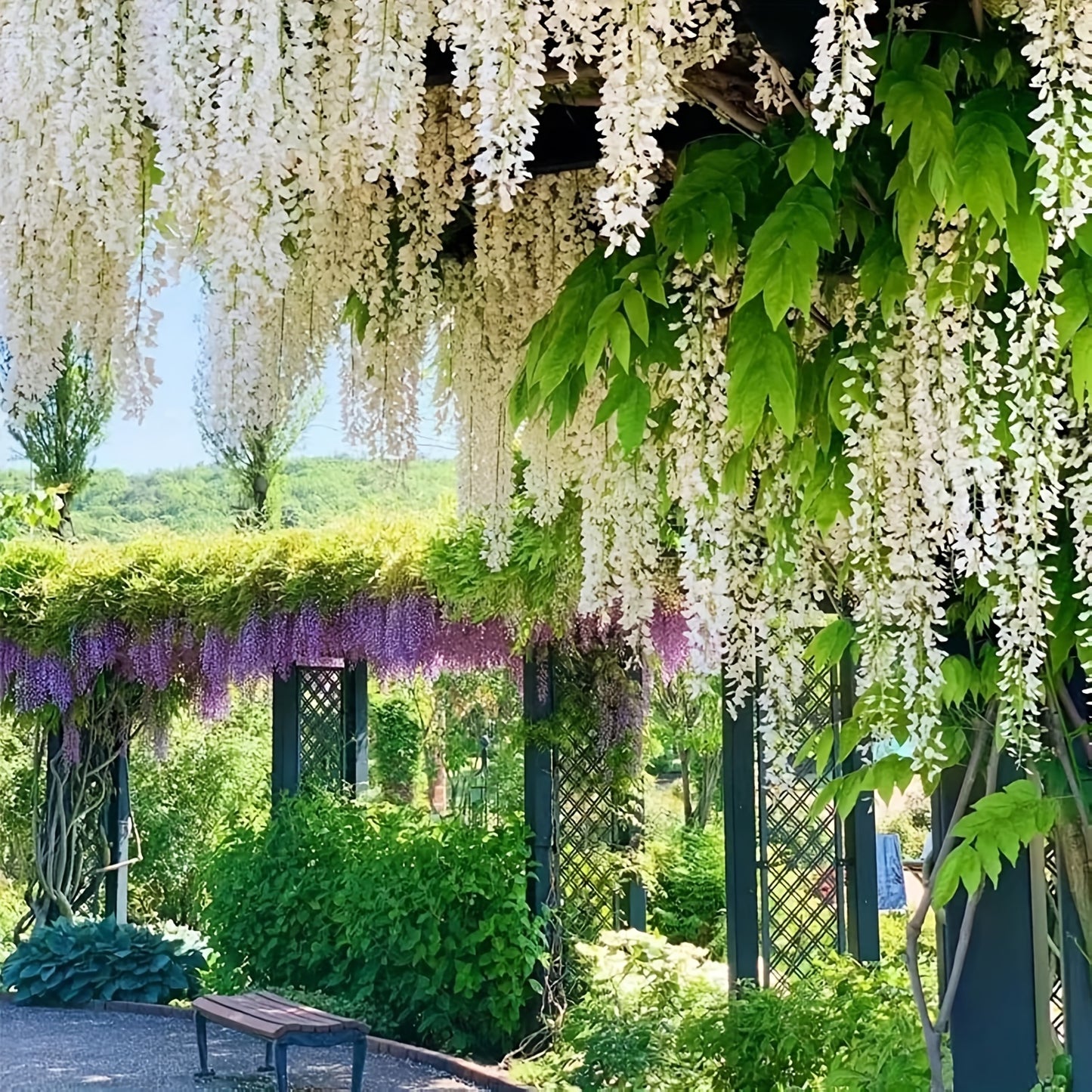 10 artificial wisteria garlands for indoor/outdoor decor, made of plastic, perfect for weddings and engagements, no electricity or batteries required.