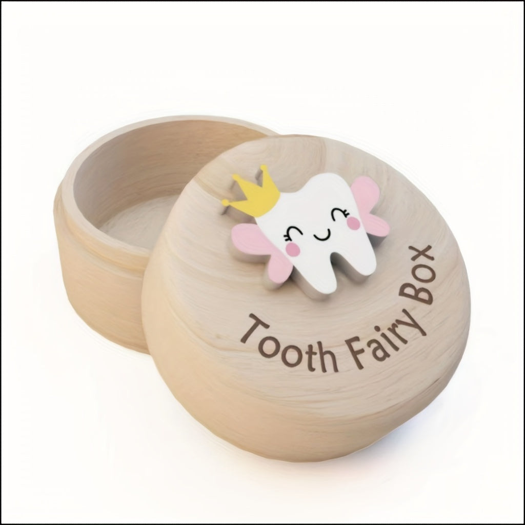 1 piece of an exquisite wooden box carved with 3D tooth elf designs, perfect for storing small items like fetal hair, rings, and earrings. An ideal universal gift for birthdays.