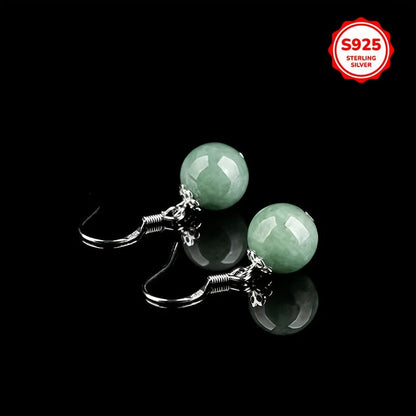 Luxurious Tribal Style Dangle Earrings with Synthetic October Birthstone Jade, S925 Sterling Silver Plated, Featuring Fashionable Imitation Jade Pendant. Perfect for Daily Wear or Gifting, Ideal accessory for Christmas Holiday Parties.