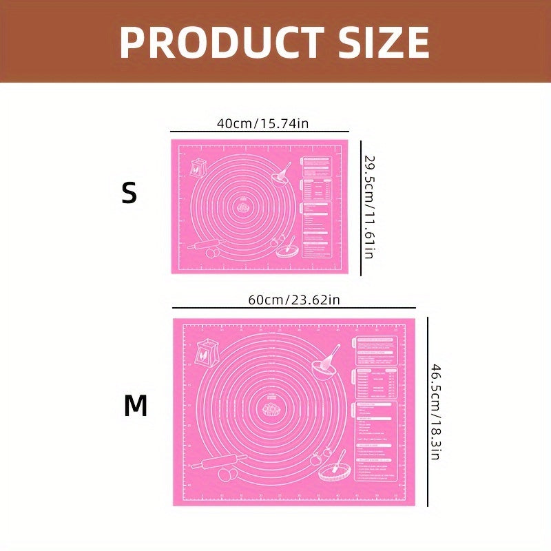 Get your hands on a 1pc Non-Stick Baking Mat available in Large Size (59.99X46.48 cm) and Small Size (39.98X29.49 cm). Made from EVA material, this mat is food contact safe and perfect for baking pizzas and cakes. Its non-slip feature makes it easy to