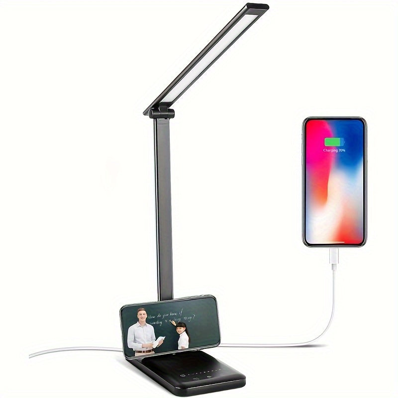 Adjustable LED Desk Lamp with Touch Control, 5 Lighting Modes & Brightness Levels, 45-Minute Auto Timer, USB Powered, Dimmable Table Lamp - White/Black