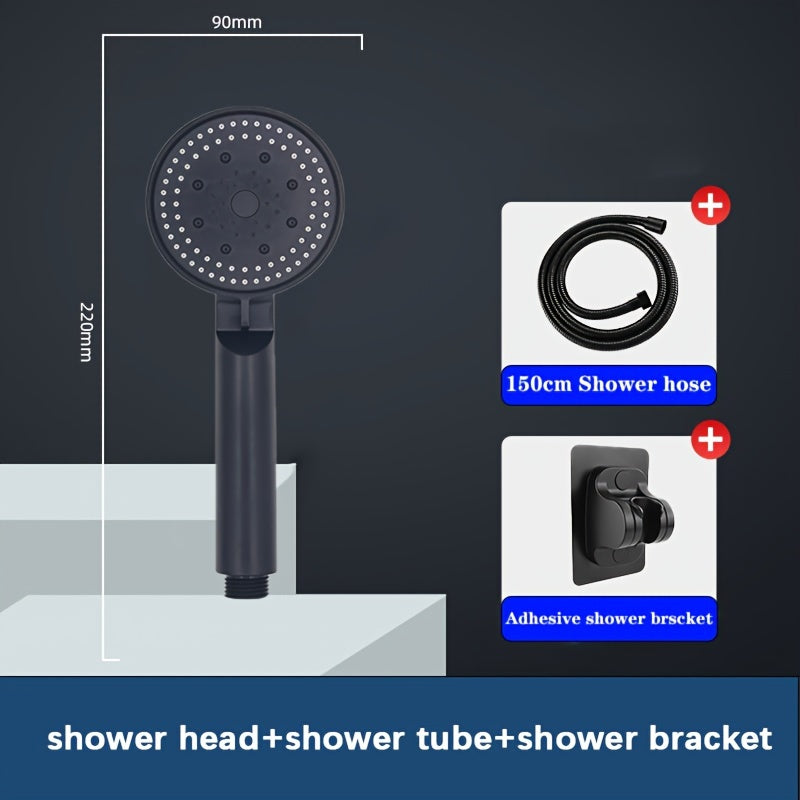 Upgrade your bathroom with a sleek black handheld shower head featuring 5 adjustable spray modes, flexible hose, and wall bracket for easy installation.