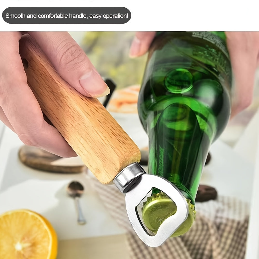 Custom engraved wood handle bottle openers ideal for various occasions, no power needed, perfect for gifting and promotion at events. Great for Christmas and Oktoberfest.