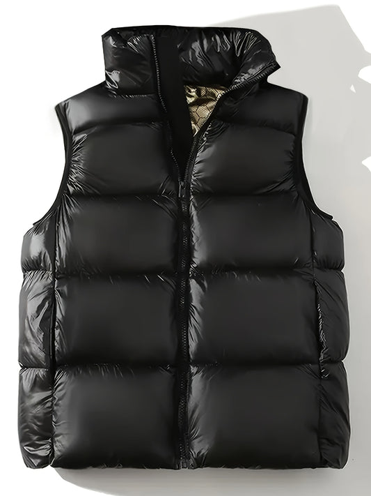 Stylish plus size men's puffer coat with hood and pockets, perfect for outdoor activities. Warm and fashionable.