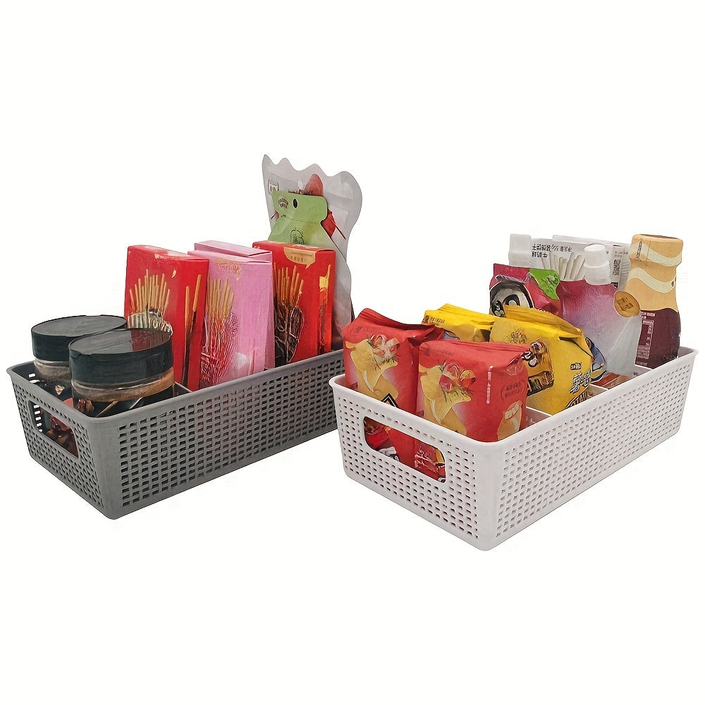 Multi-purpose woven storage box with divider for bathroom vanity and kitchen cabinet/countertop drawer - set of 5 pieces.