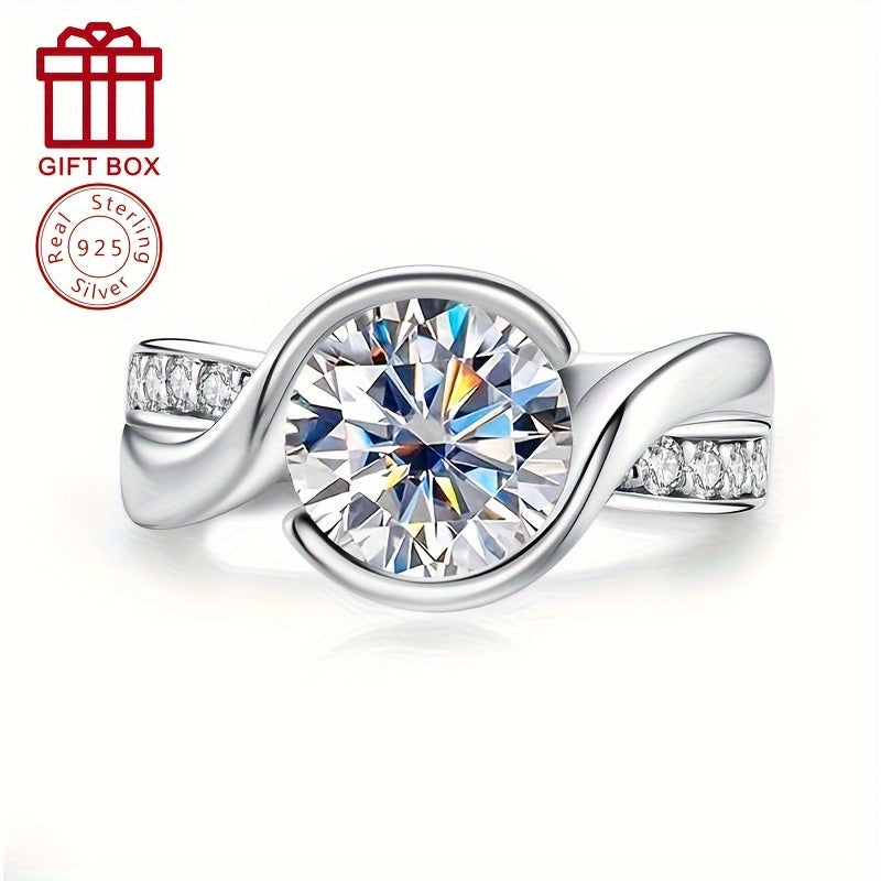 This elegant women's ring features a 9.0mm half-set moissanite stone, surrounded by 3CT accent stones totaling approximately 0.027CT each. Made from 925 silvery metal, the ring weighs approximately 6.2g and is perfect for weddings, engagements