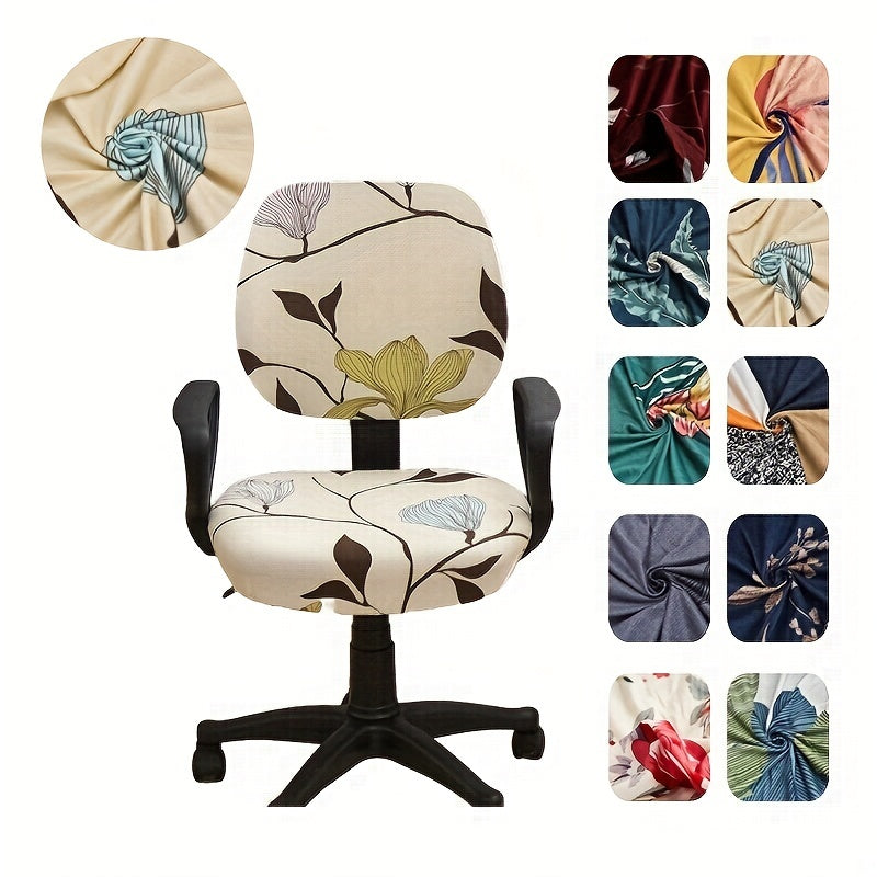 Elastic slipcover for computer dining chair, spandex material, washable and suitable for office or home decor.