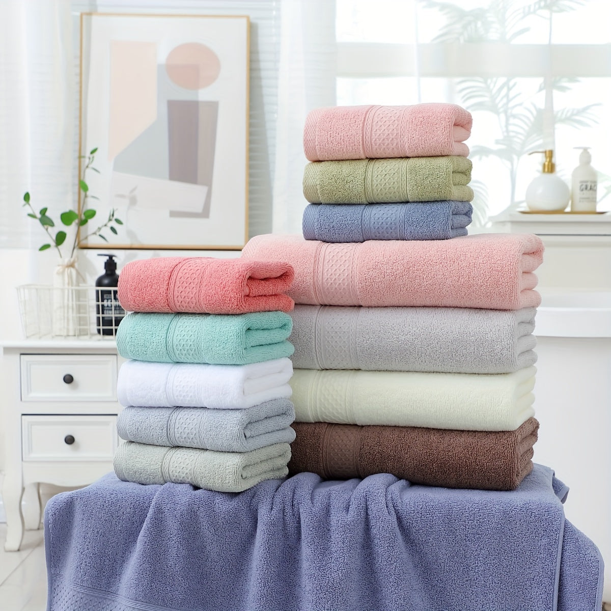 3-piece set of bath towels including a velvet towel, square towel, and face wash towel made of pure cotton with thickened absorbent rhombus velvet for home use.