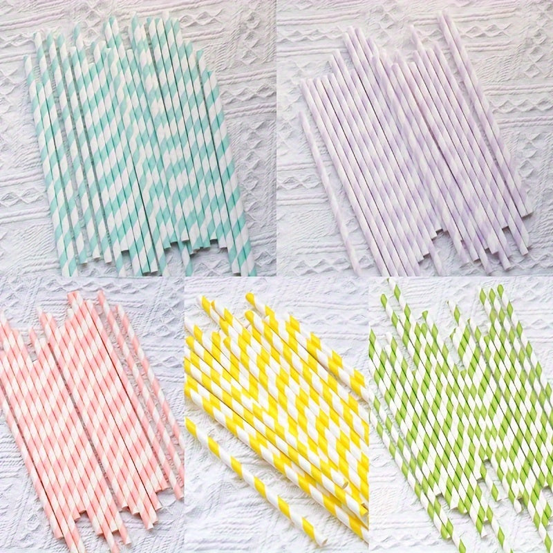 25 pieces of disposable paper straws in creative and colorful striped designs, ideal for milkshakes, smoothies, boba, bubble tea, and iced coffee. Perfect for home use, camping, picnics, and parties. Great for party supplies and decorations.