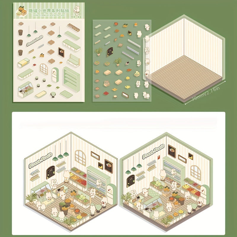 3D storage landscape stickers for miniature scenes, small house stickers for journaling, DIY stress relief without cutting.