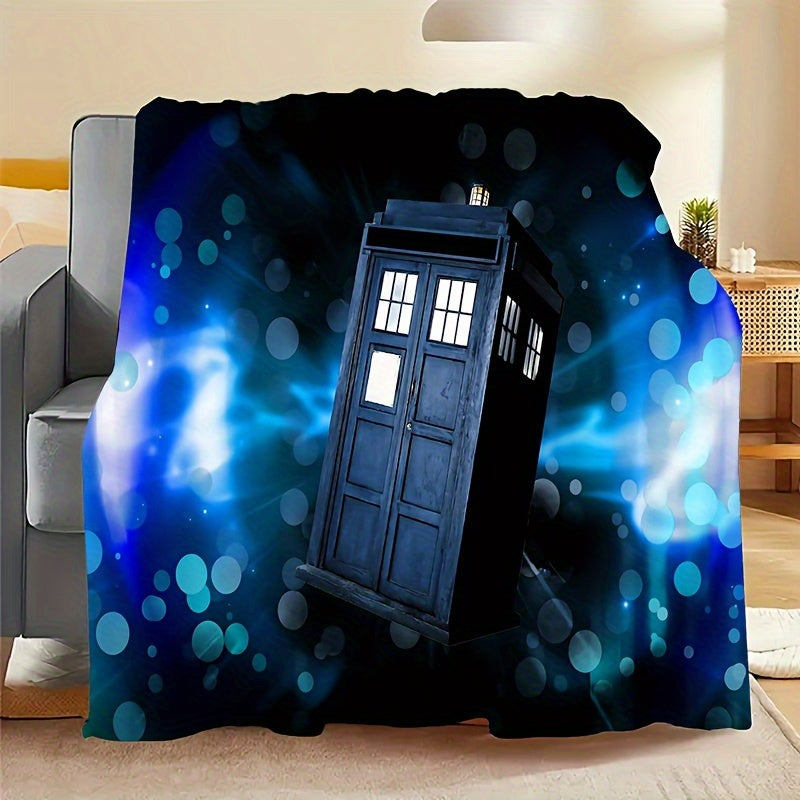 1 Piece of Mysterious TARDIS Space Pattern Flannel Throw Blanket in Mission-and-Shaker Style, Made of Machine Washable, Tear & Stain Resistant 100% Polyester with Digital Print. Provides All-Season Comfort and Multipurpose Quilted Bedding.