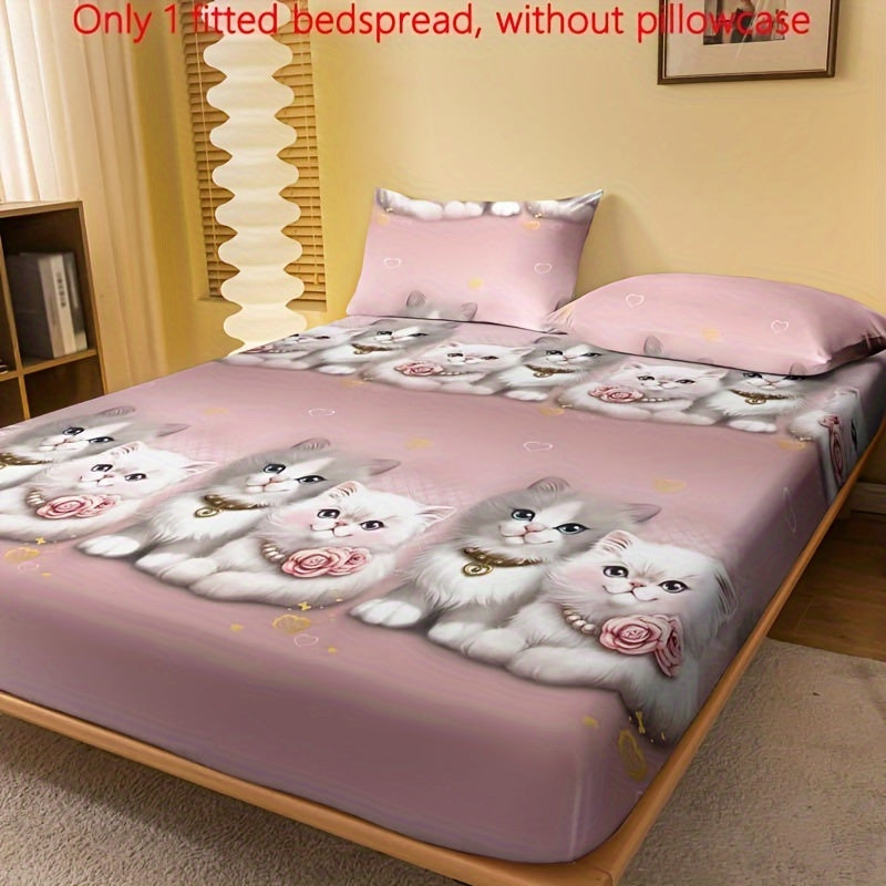 Printed Fleece Bed Sheet with Cute Cat Design, Perfect for Couples in the Bedroom, Complete Bedding Set