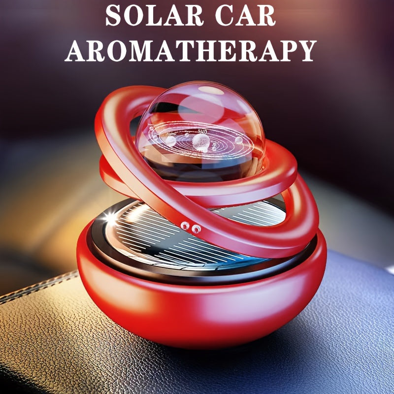 Solar rotating car aroma ornaments with solid perfume tablets for car interior decoration.