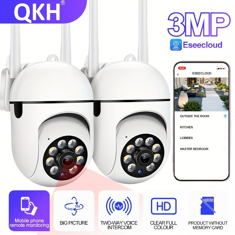 Keep an eye on your loved ones with the 1pc QKH 1440P FHD Security Camera. This indoor/outdoor camera is Wi-Fi enabled with motion tracking, color night vision, and 2-way audio, making it ideal for protecting youngsters and pets. The intelligent motion