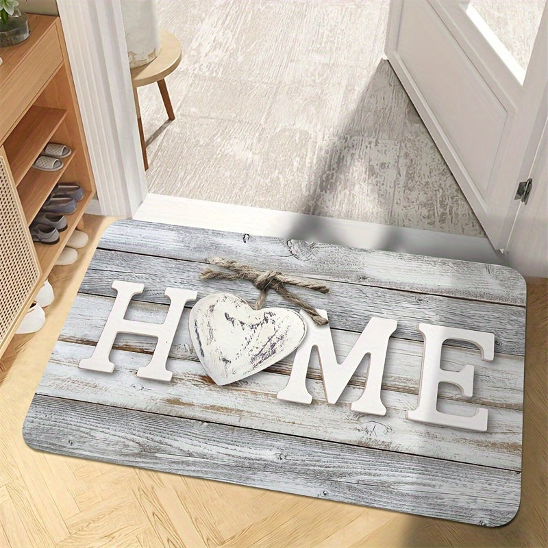 Wood Patterned Doormat featuring English Letters - Cozy, Machine Washable Rug for Front Entryway, Living Area, Bedroom - Rustic Home Accent, Made of 100% Polyester, Rectangular Shape