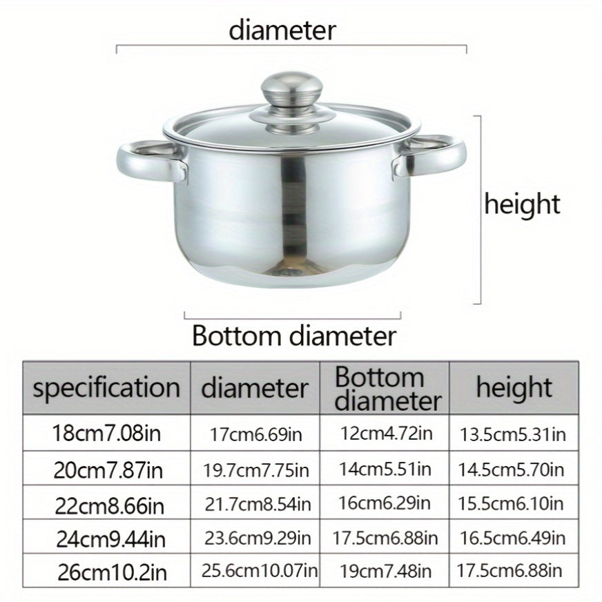 This set includes 10 stainless steel pots with sizes ranging from 18cm to 26cm. Each pot comes with a cover, making a total of 5 pots and 5 covers. The pots are double-handled and deep, perfect for cooking at home or in a restaurant. They are suitable