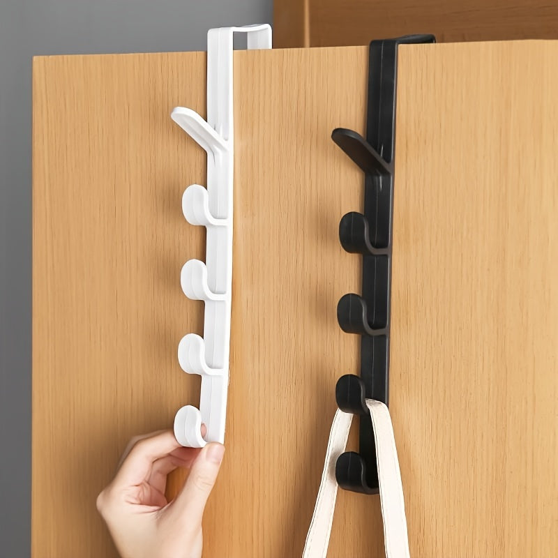 Simple, no-drill over-the-door hook for clothes and hats, with strong adhesive and space-saving design.