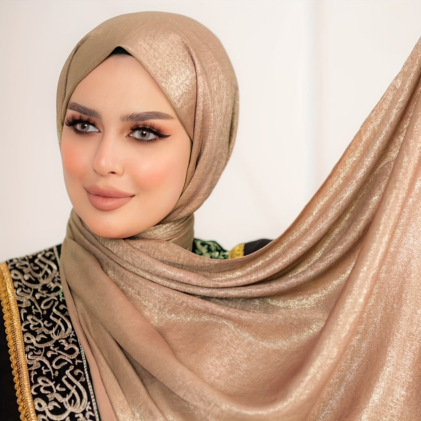 1pc Elegant Velvet Satin Hijab for Women in Khaki, Light Blue, Lotus, or Black - Soft, Glossy finish, perfect for Ramadan and everyday wear - Woven texture, breathable, and stylish hijab