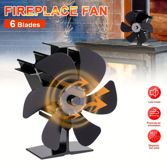 6-Blade Wood Stove Fan - Premium Quality, Non-Electric, Portable Heat Distribution for Indoor & Outdoor Fireplace