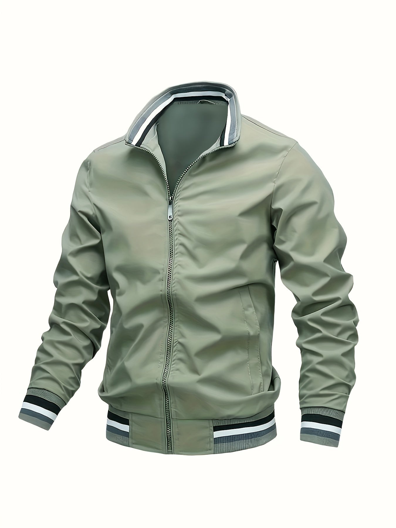 Vintage Stand Collar Zip Up Windproof Sports Jacket For Outdoor, Classic Design for Men