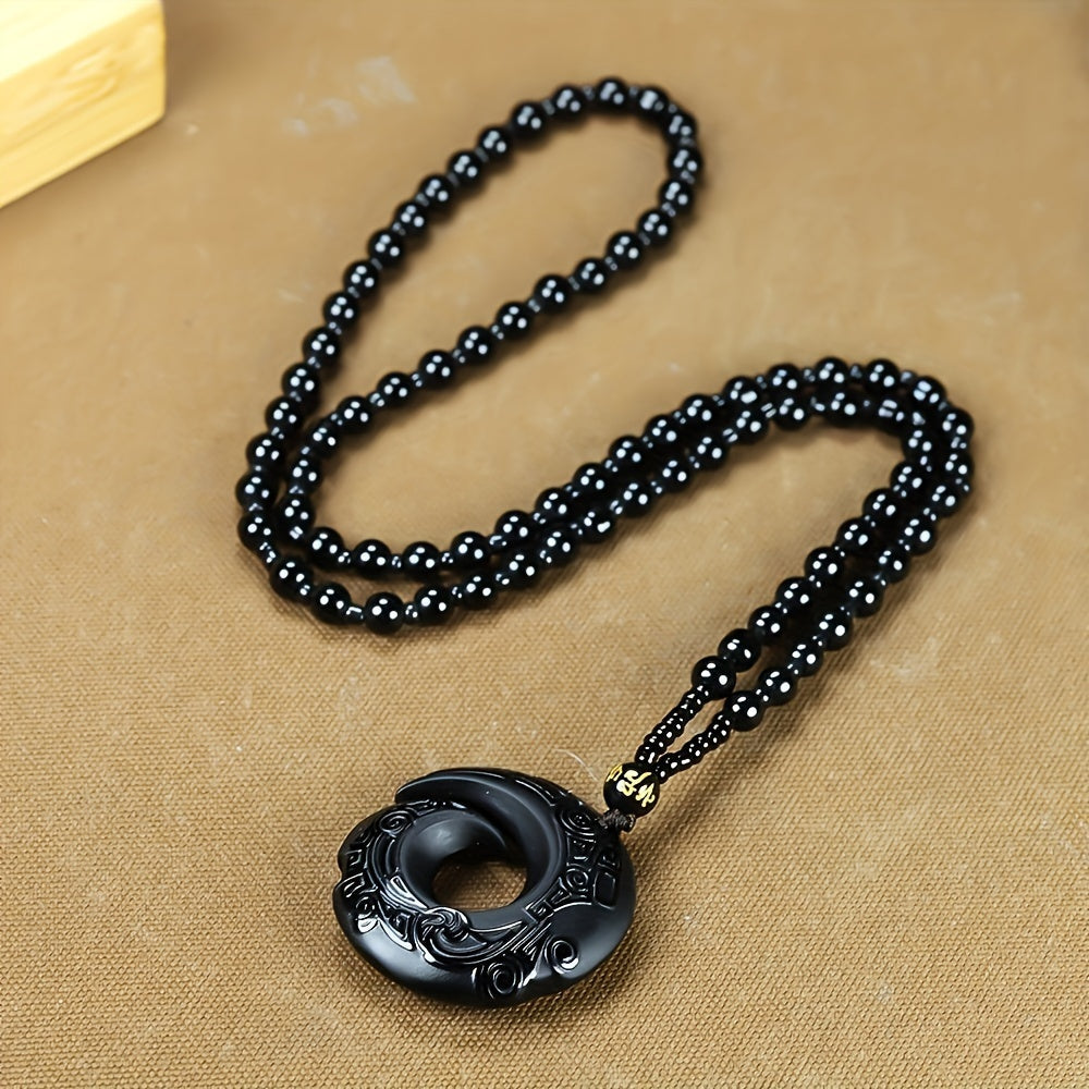 1pc elegant Obsidian Pendant suitable for both men and women, serves as a Good Luck Necklace. This natural stone design jewelry gift is perfect for those who appreciate fashion and style.