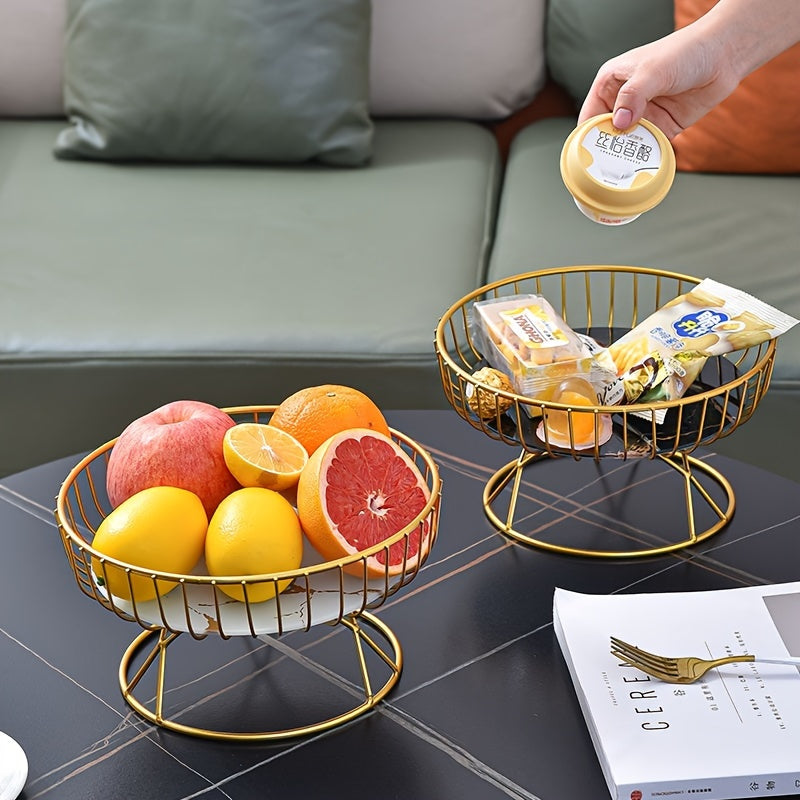 European-style metal fruit basket & ceramic snack tray, no electricity needed. Ideal for displaying afternoon tea treats, candy, and desserts. Perfect for weddings, birthdays, parties, and Thanksgiving decoration.