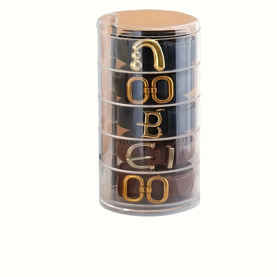 Rotating Belt Organizer with Adjustable Compartments - Stackable Storage Box for Belts, Hair Clips, Headbands, and Accessories, Clear Durable Plastic Material, No Electricity Required - Ideal for Accessory Organization