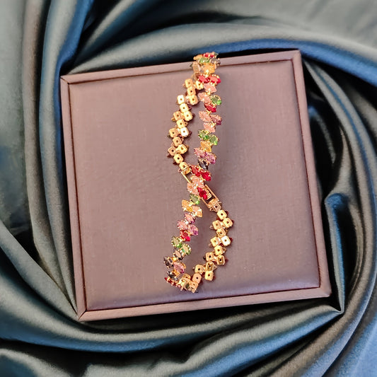 Boho chic copper bracelet featuring multicolor glass gemstones, designed for women. Can be worn as a chain link watch band. This versatile jewelry piece is perfect for both daily wear and special occasions, making it a stylish accessory for all seasons.