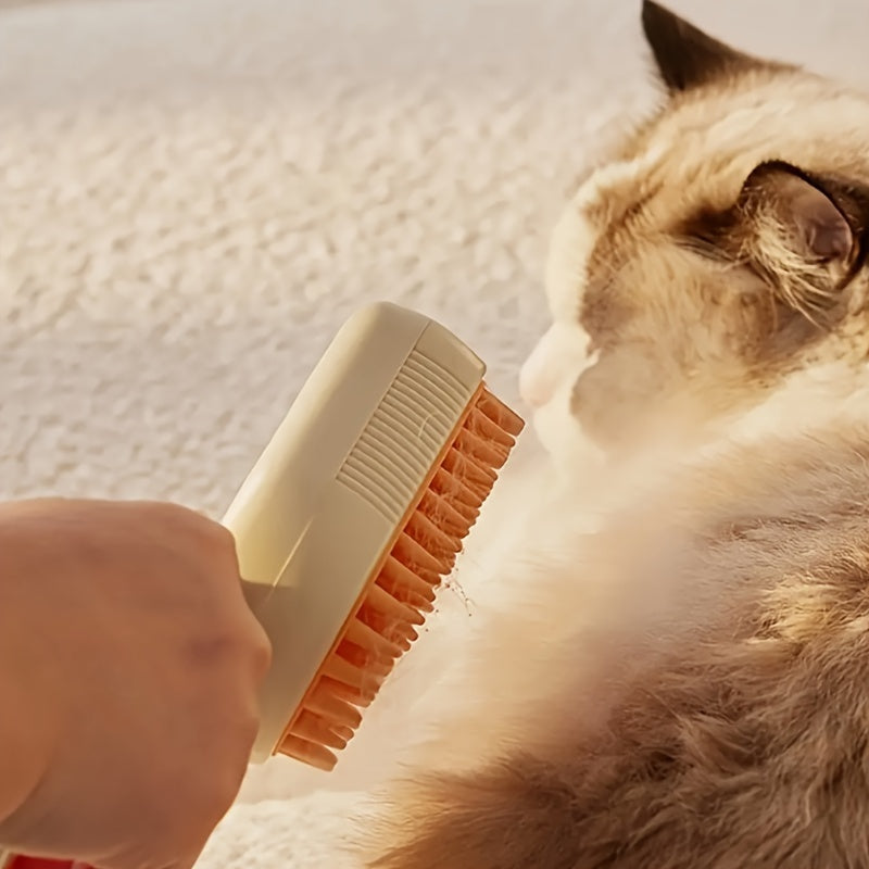 3-in-1 no-rinse steam massage comb for pets. Removes tangles and floating hair. Electric brush with spray function. Perfect for daily grooming of cats and dogs.