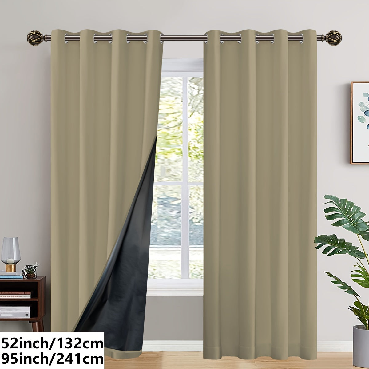 2PC Insulated Blackout Curtains with Coated Insulating Lining - Ideal for Living Room, Bedroom, Kitchen, Bathroom - Perfect for Home and Room Decoration