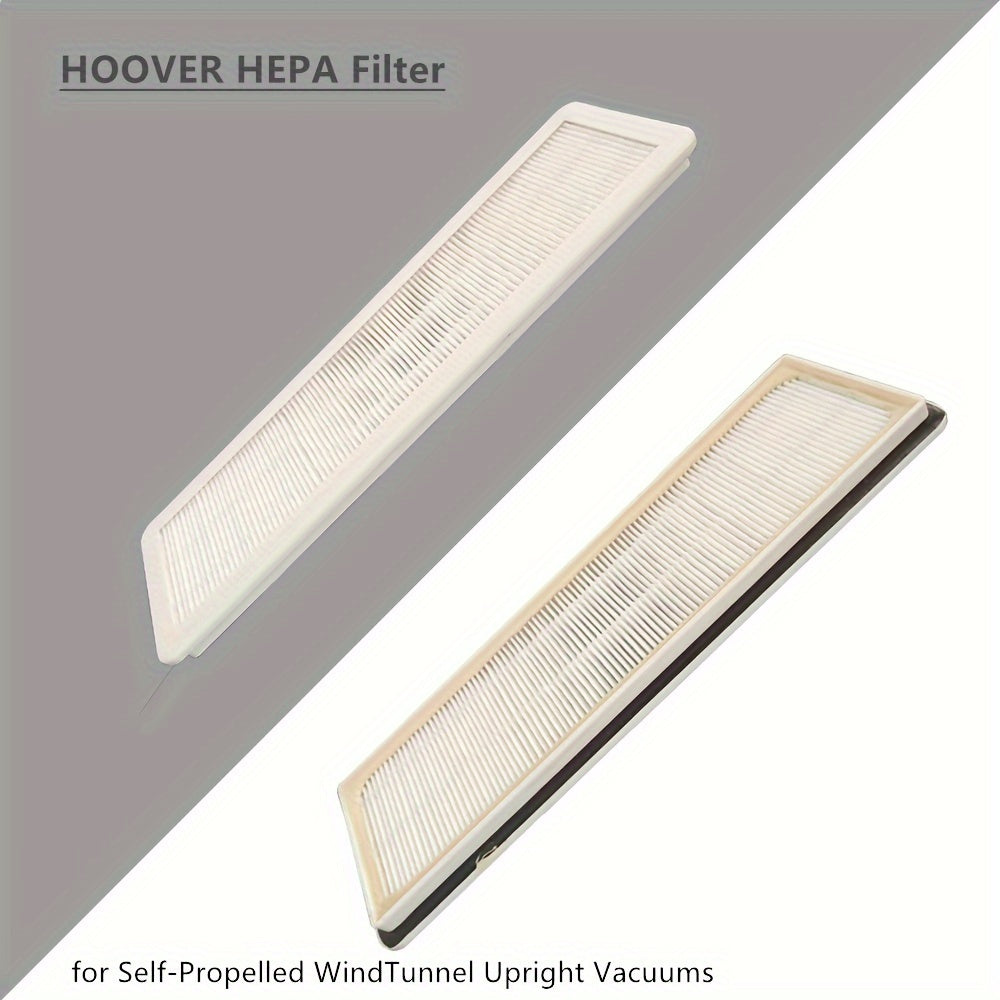 Replacement HEPA filter designed for HOOVER Self-Propelled WindTunnel Upright Vacuum, made of a combination of plastic and paper material. Ideal for improving home and kitchen floor care.