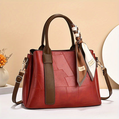 Women's fashion tote bag in dark brown with zipper closure, polyester lining, and painted edges. Can also be used as a crossbody handbag.