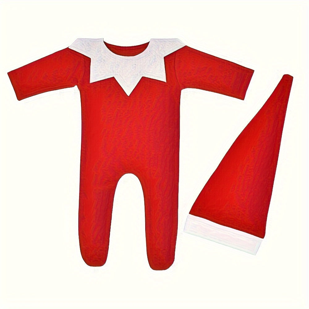 Adorable Christmas-Themed Newborn Onesie and Santa Hat Bundle, Made of Soft Acrylic Fabric, Perfect for Photo Shoots for Babies aged 0-3 Years - Gender-Neutral Baby Outfit to Cherish