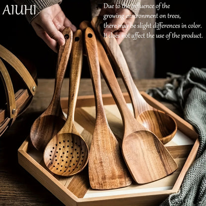 [Top Pick] 5-piece Wooden Kitchen Utensil Set - Includes Spurtle, Ladle, and Wok Spatulas, Perfect for Non-Stick Cookware