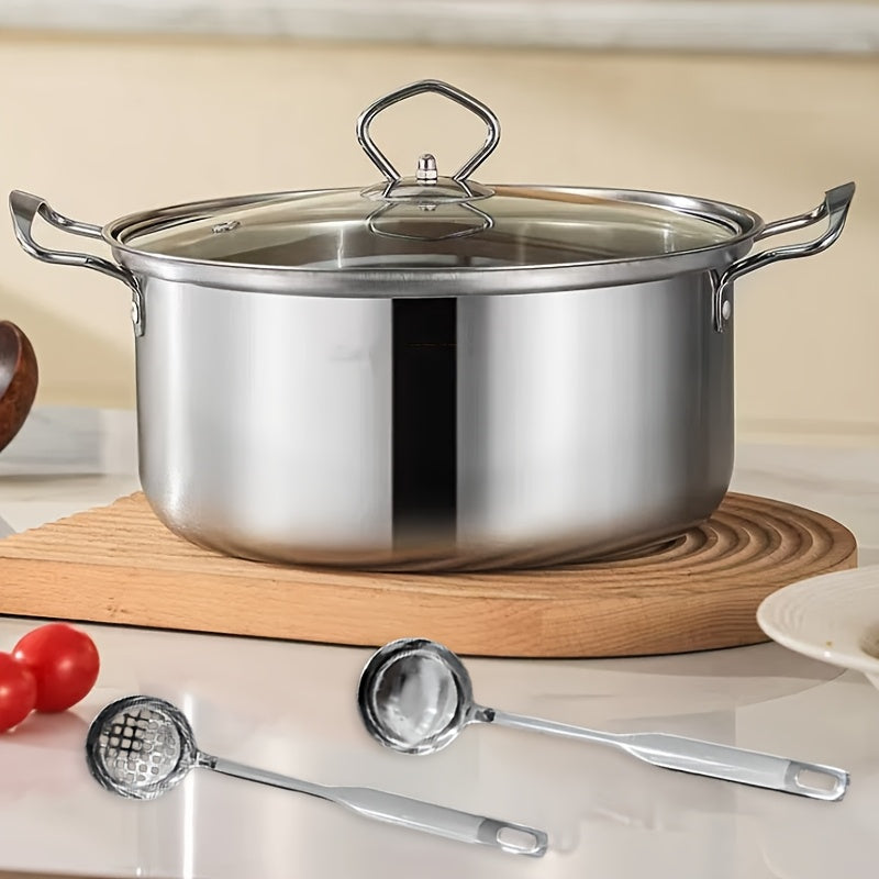 This 12-piece set includes a stainless steel stockpot with a single lid and double handles for easy grip. It comes with 5 pots, 5 pot lids, and two spoons, making it perfect for cooking soups, hot dishes, noodles, and seafood. This set is compatible with