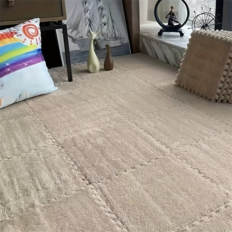 20 Thickened bedroom/living room carpets for full coverage. Warm, machine washable, non-slip, 29.97x29.97cm, made of polyester & EVA for indoor use.