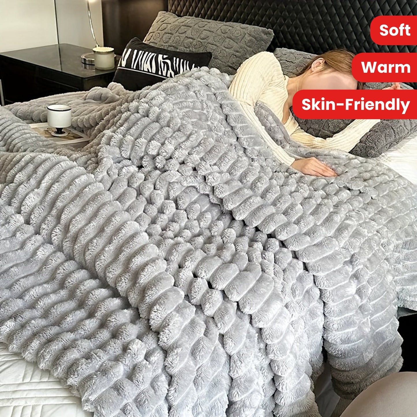 Luxurious Faux Mink Plush Blanket - Cozy, Soft & Gentle on Skin Year-Round - Ideal for Bedroom, Dorms & Hotels - Stylish Striped Patterns in Different Colors